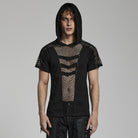 PUNK RAVE Men's Punk Mesh Splice T-shirt with Hood