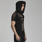 PUNK RAVE Men's Punk Mesh Splice T-shirt with Hood