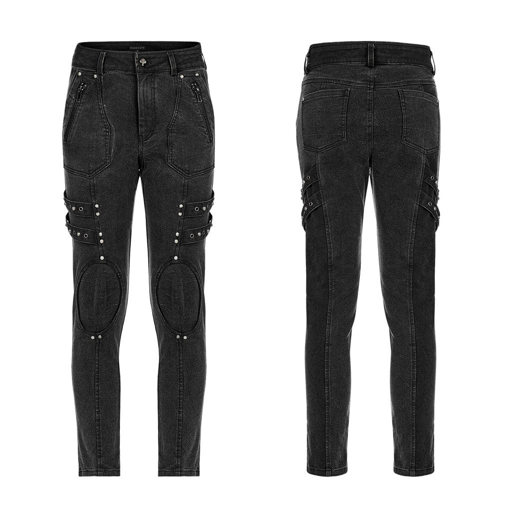 PUNK RAVE Men's Punk Patch Splice Distressed Pants