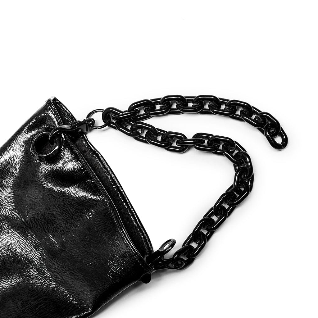 PUNK RAVE Men's Punk Patent Leather Long Gloves with Chain