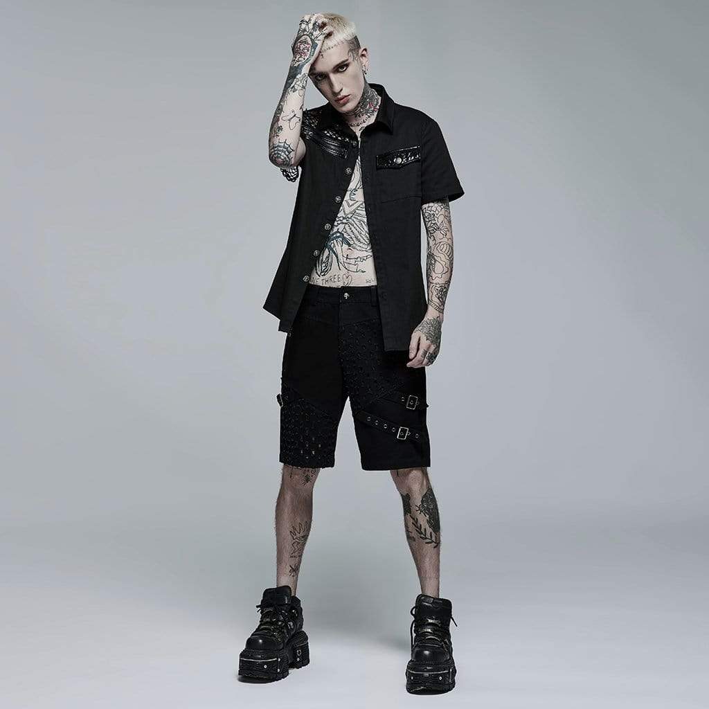 Punk Rave Men's Punk Ripped Buckle Splice Shorts