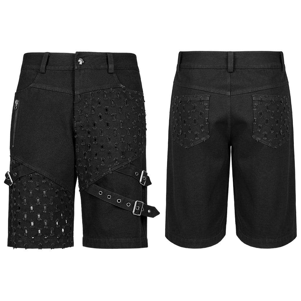 Punk Rave Men's Punk Ripped Buckle Splice Shorts