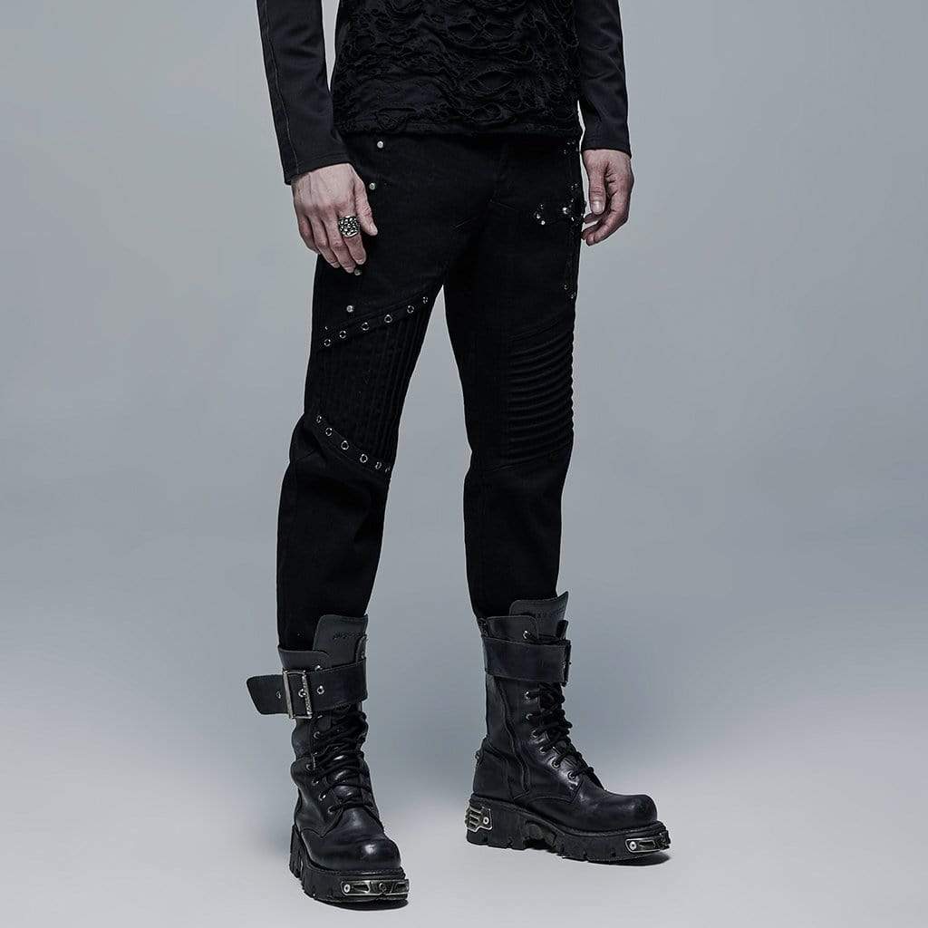 Men's Punk Ripped Cross Black Pants