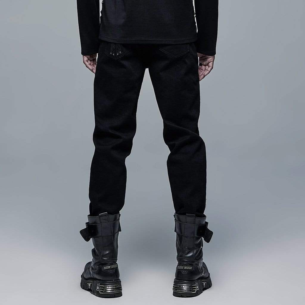 Men's Punk Ripped Cross Black Pants