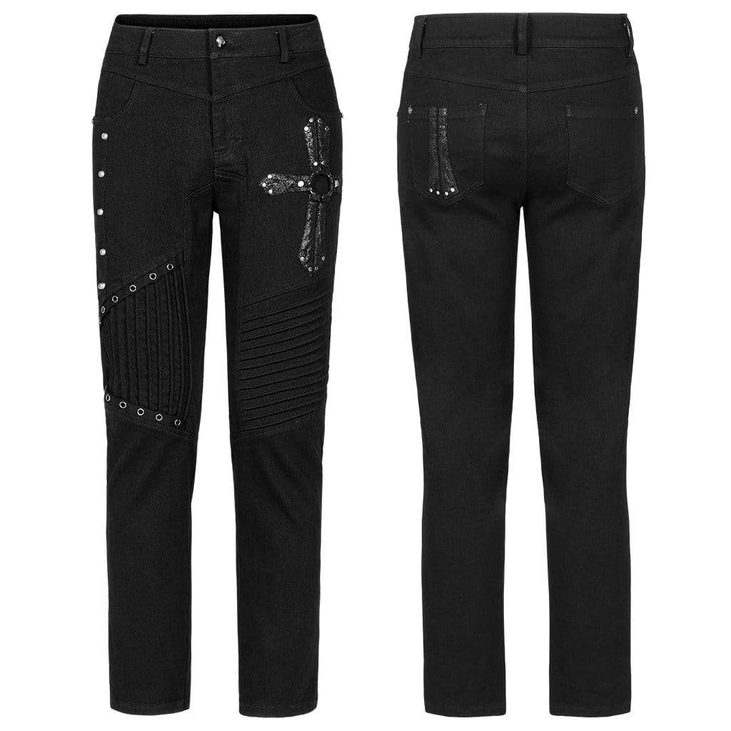 Men's Punk Ripped Cross Black Pants