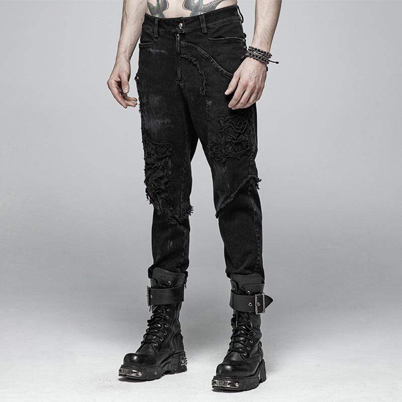 Punk Rave Men's Punk Ripped Denim Pants