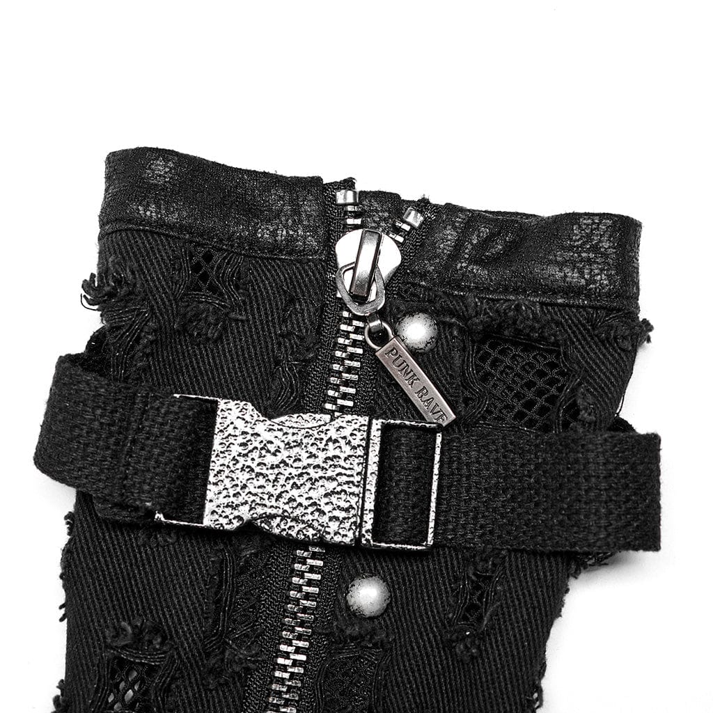 PUNK RAVE Men's Punk Ripped Gloves with Detachable Buckle