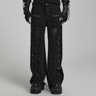 PUNK RAVE Men's Punk Ripped Mesh Splice Straight Pants