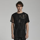 PUNK RAVE Men's Punk Ripped Mesh Splice T-shirt