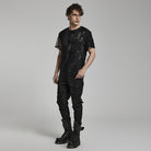 PUNK RAVE Men's Punk Ripped Mesh Splice T-shirt