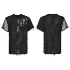 PUNK RAVE Men's Punk Ripped Mesh Splice T-shirt