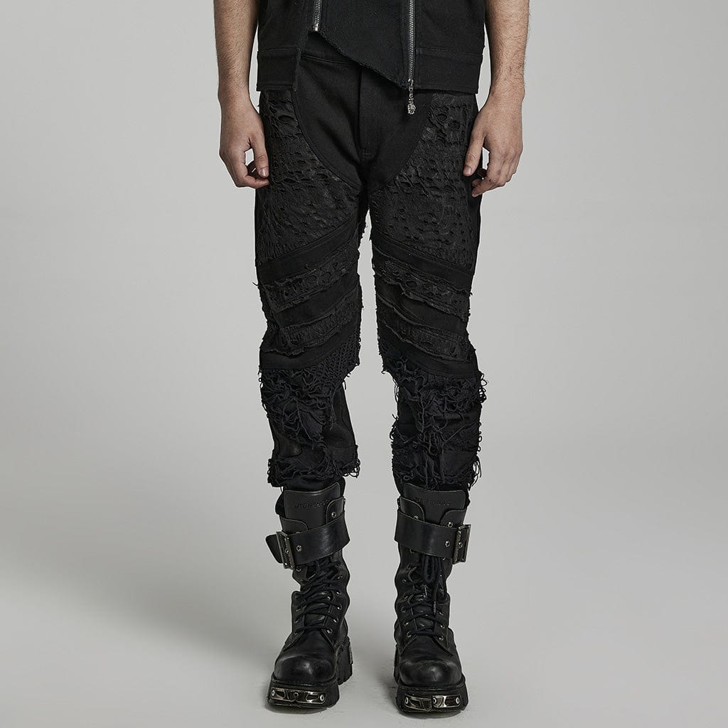PUNK RAVE Men's Punk Ripped Splice Pants