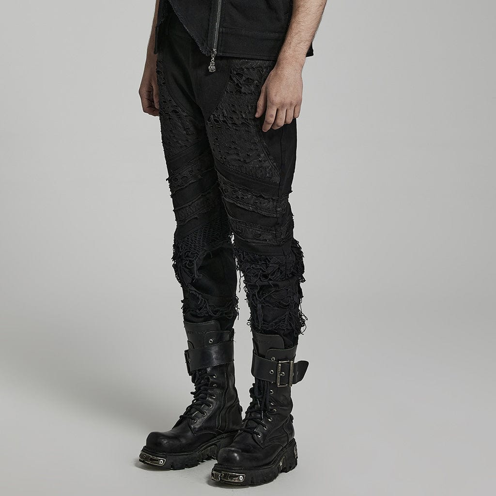 PUNK RAVE Men's Punk Ripped Splice Pants