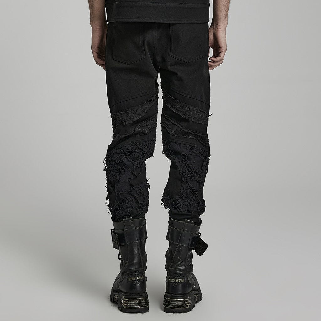 PUNK RAVE Men's Punk Ripped Splice Pants