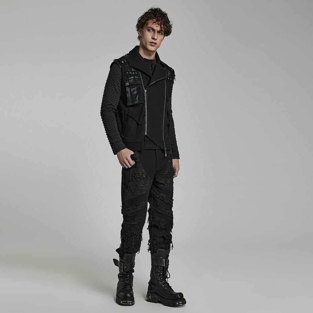 PUNK RAVE Men's Punk Ripped Splice Pants