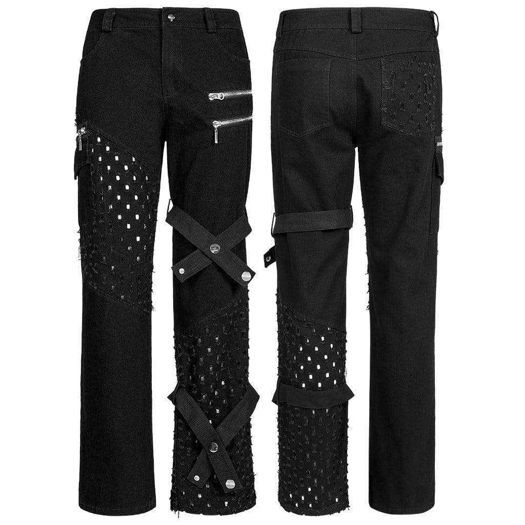 Punk Rave Men's Punk Ripped Zipper Straight Pants