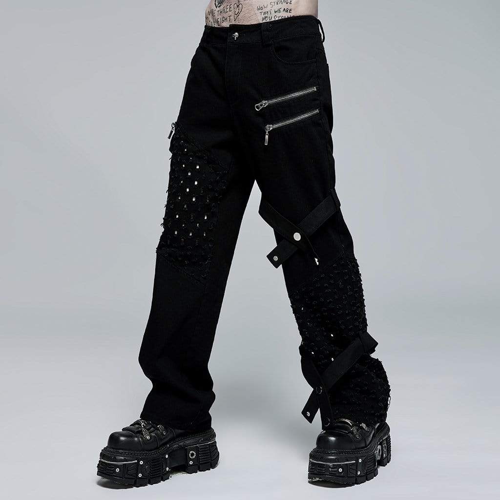 Punk Rave Men's Punk Ripped Zipper Straight Pants