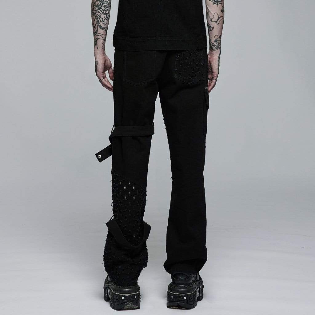 Punk Rave Men's Punk Ripped Zipper Straight Pants