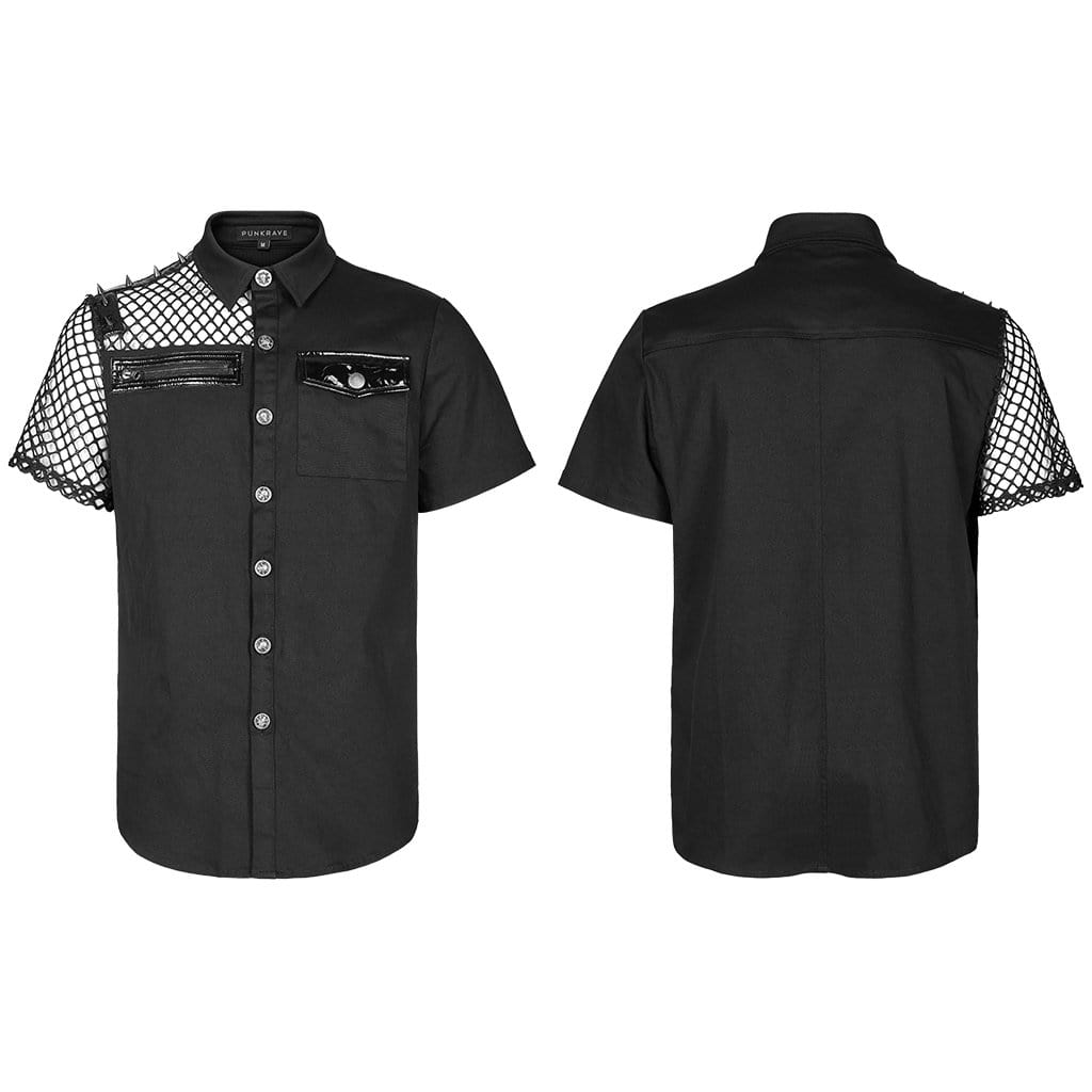 Punk Rave Men's Punk Rivet Splice Mesh Shirt
