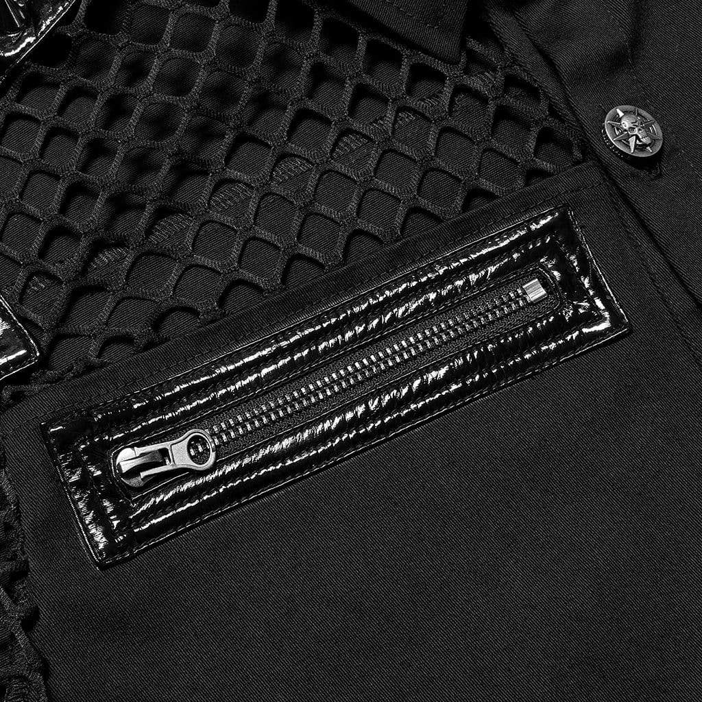 Punk Rave Men's Punk Rivet Splice Mesh Shirt