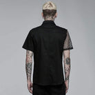 Punk Rave Men's Punk Rivet Splice Mesh Shirt
