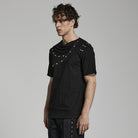 PUNK RAVE Men's Punk Ruched Collar T-shirt