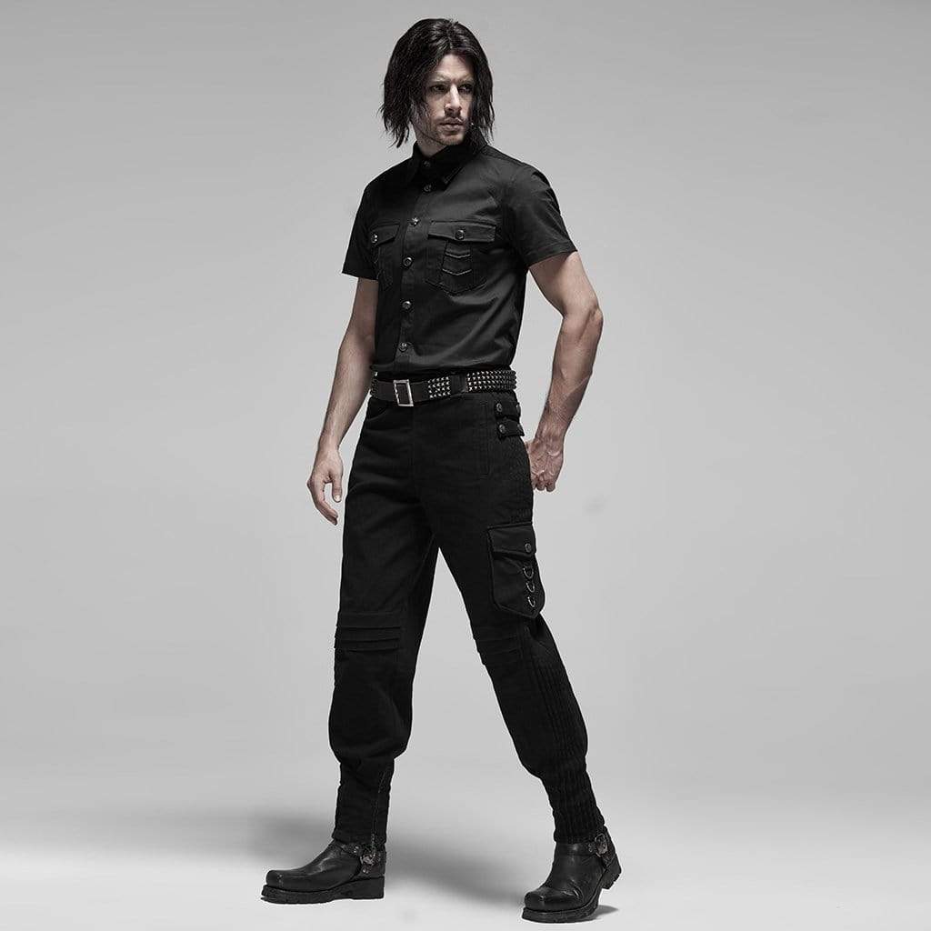 Men's Punk Short Sleeved Metal Button Shirts