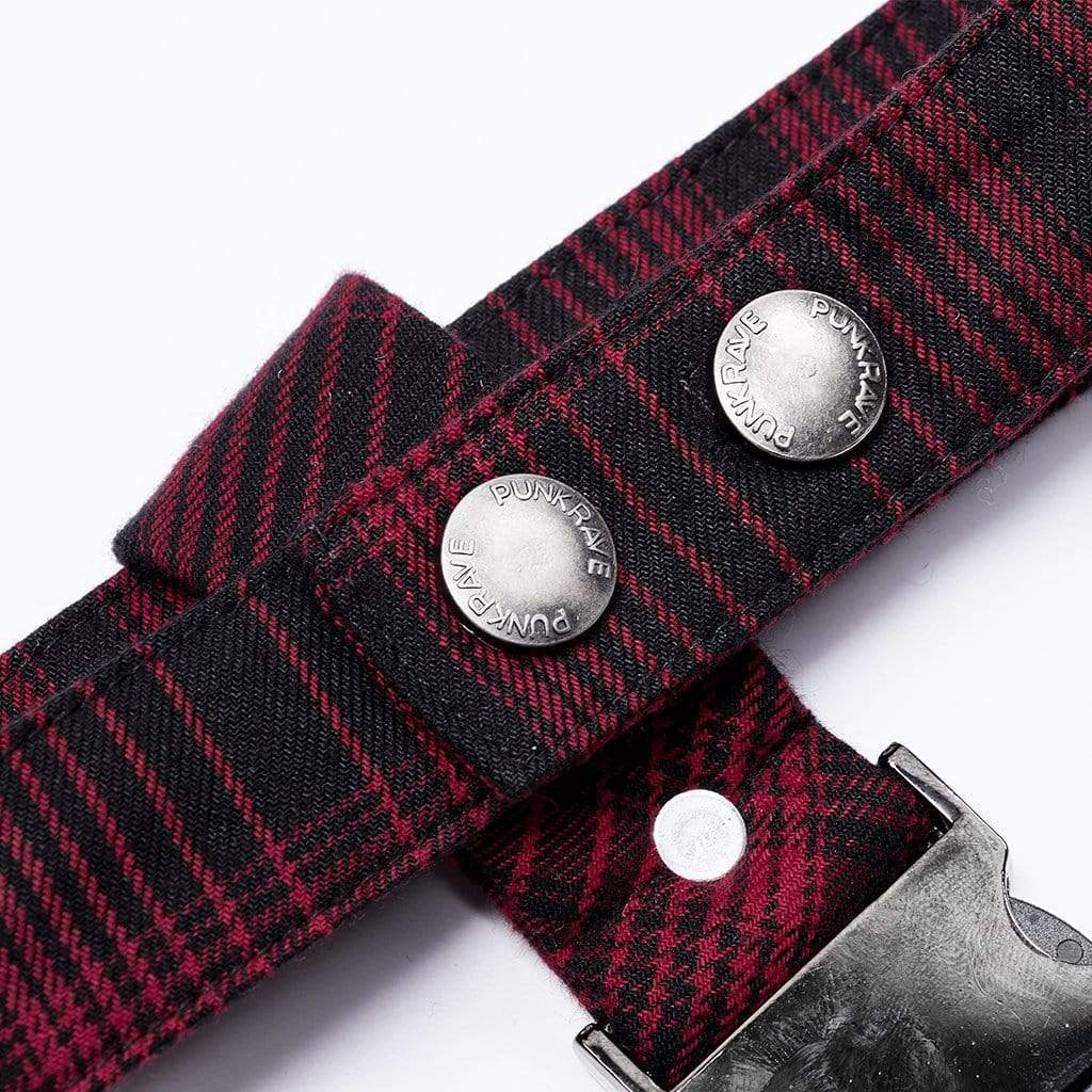 Men's Punk Skull Buckle Red Plaid Necktie