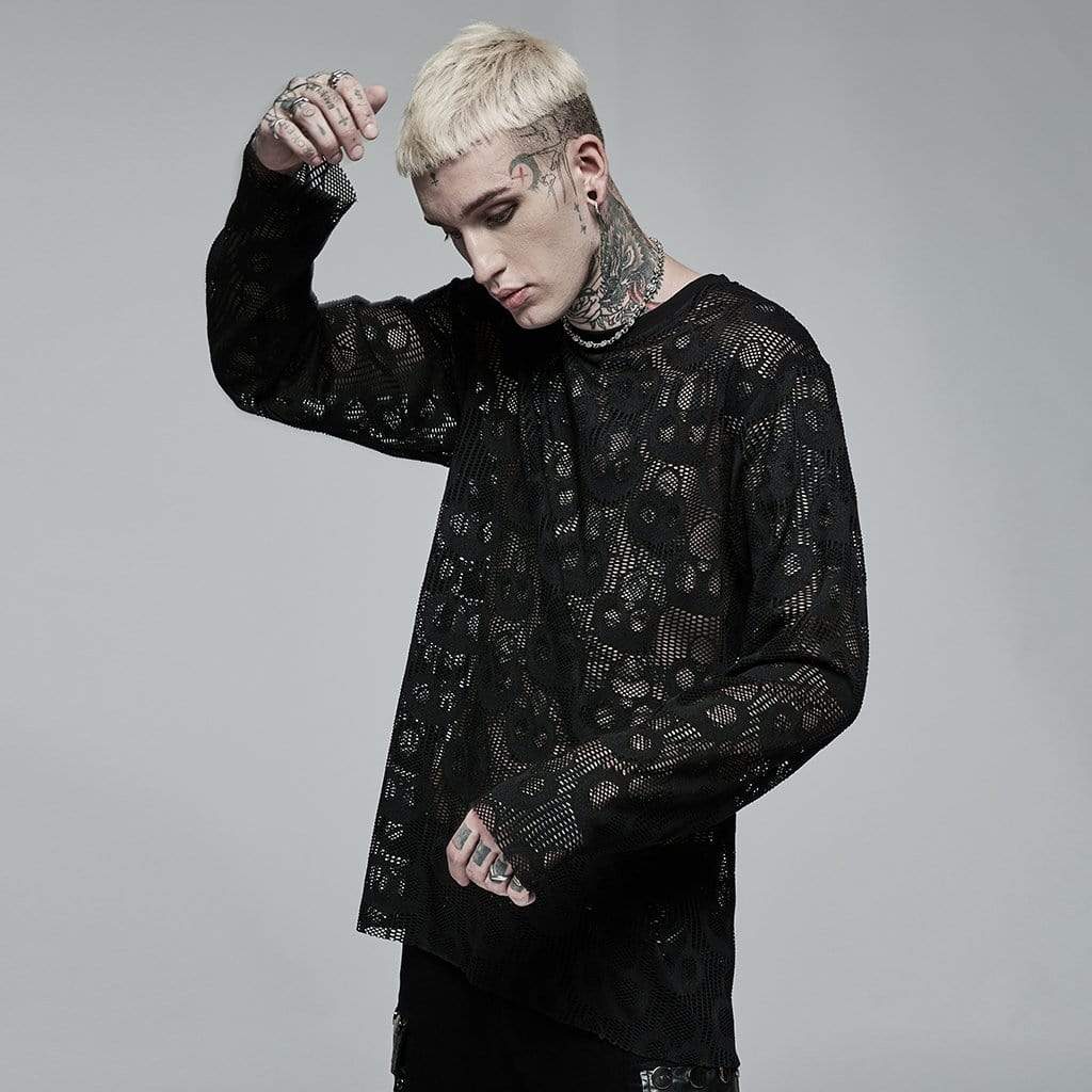Punk Rave Men's Punk Skull Mesh Sheer T-shirt