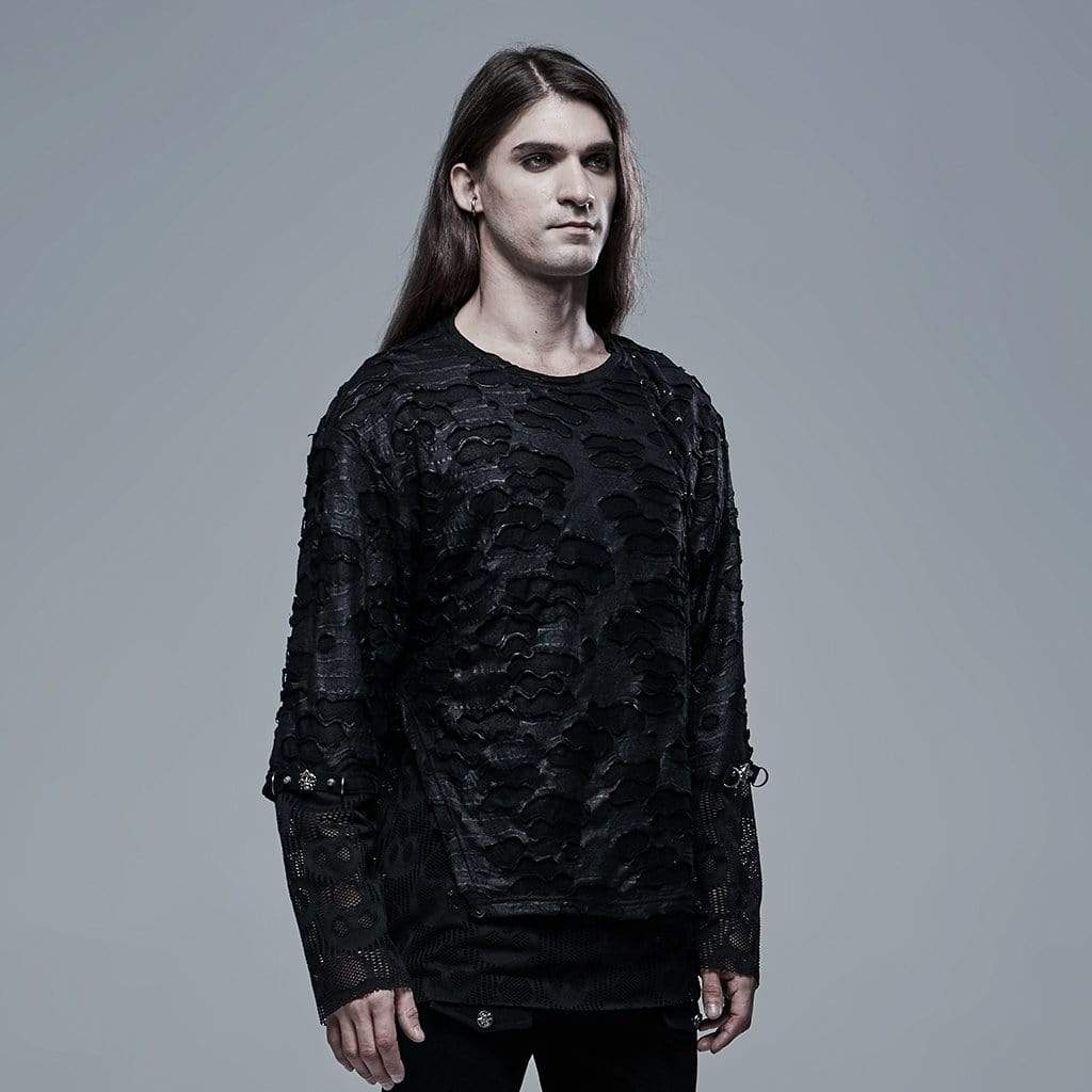 Men's Punk Skull Printed Mesh Black Shirt