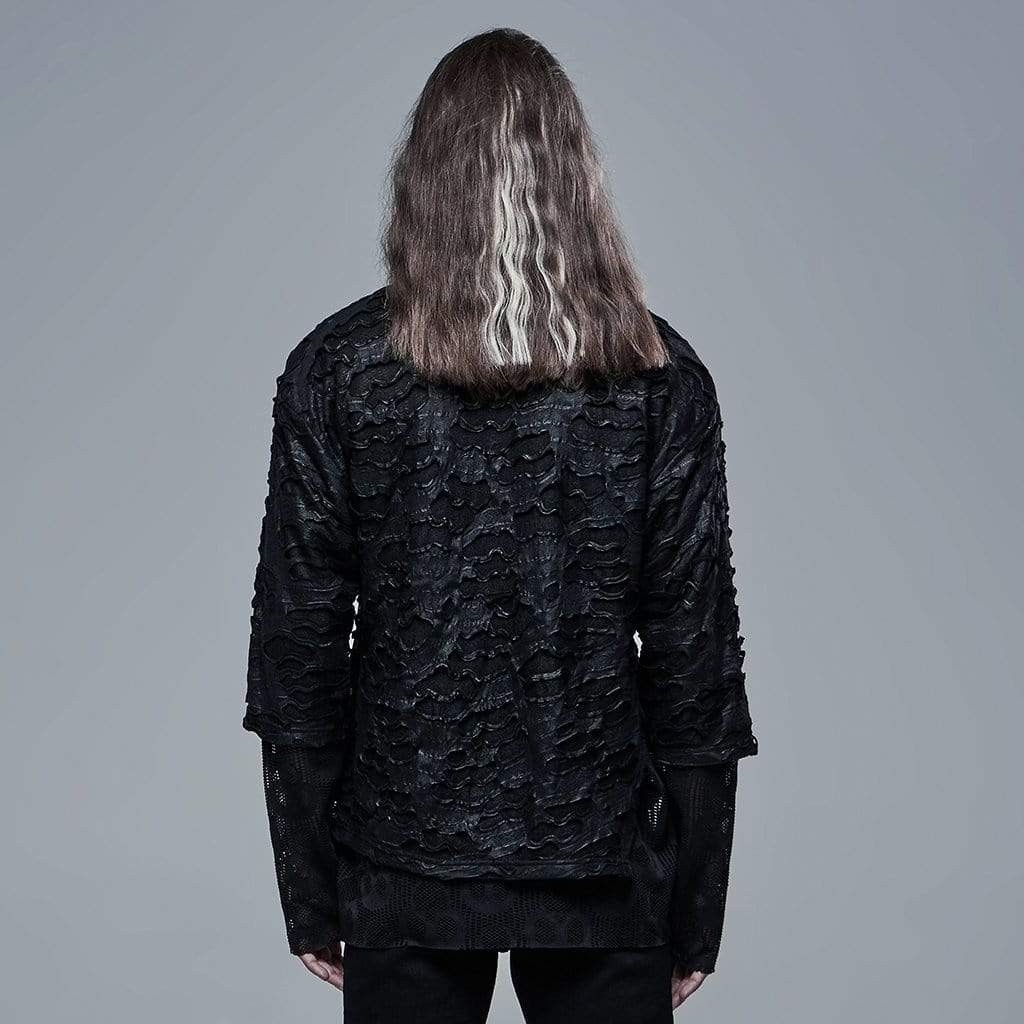 Men's Punk Skull Printed Mesh Black Shirt