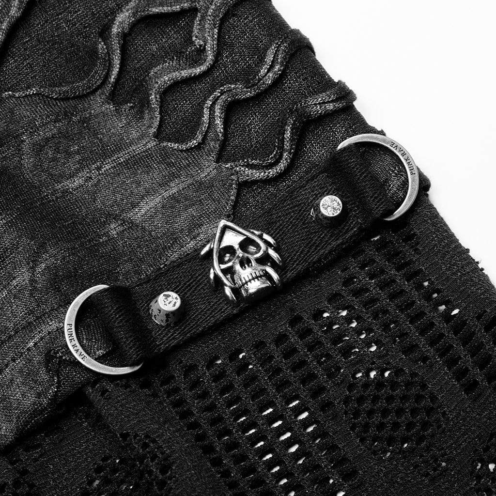 Men's Punk Skull Printed Mesh Black Shirt