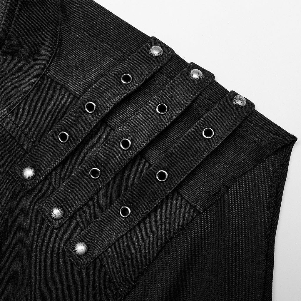 PUNK RAVE Men's Punk Stand Collar Asymmetric Zipper Vest
