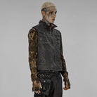 PUNK RAVE Men's Punk Stand Collar Buckle Distressed Vest