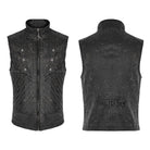 PUNK RAVE Men's Punk Stand Collar Buckle Distressed Vest