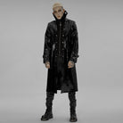 PUNK RAVE Men's Punk Stand Collar Patent Leather Long Coat