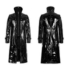 PUNK RAVE Men's Punk Stand Collar Patent Leather Long Coat