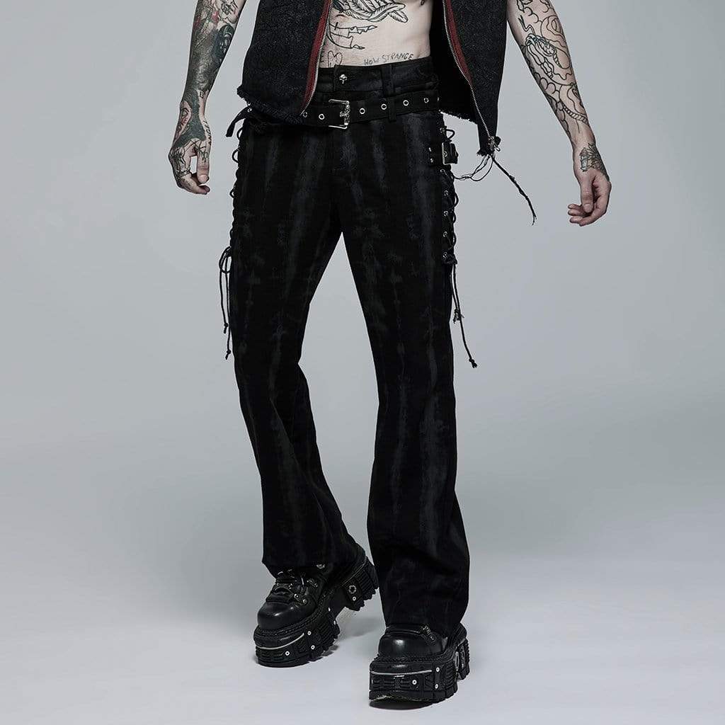 Punk Rave Men's Punk Strappy Buckles Flared Pants