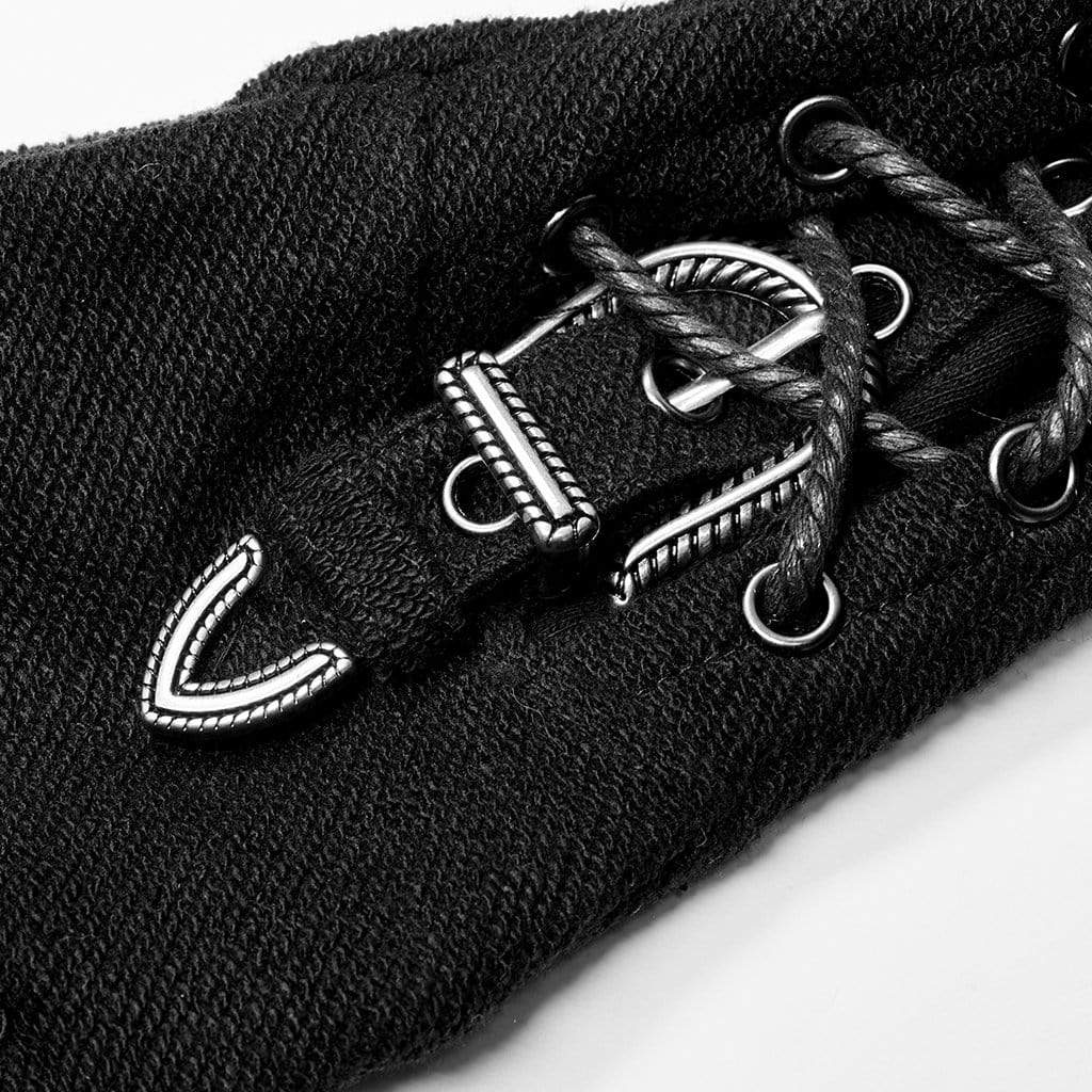 Men's Punk Strappy Cutout Buckles Black Gloves