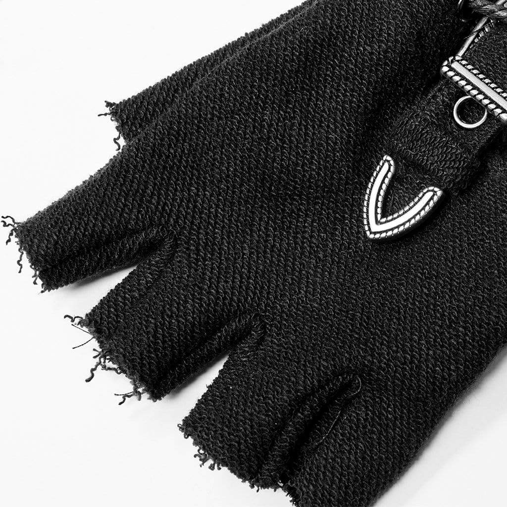 Men's Punk Strappy Cutout Buckles Black Gloves