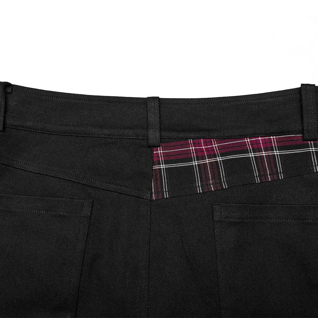 PUNK RAVE Men's Punk Strappy Plaid Splice Pants with Straps