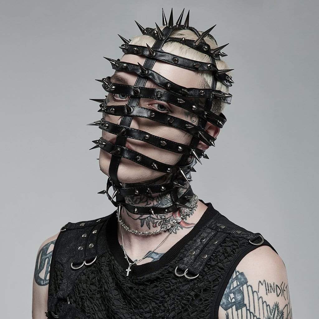 Punk Rave Men's Punk Strappy Rivet Cone Mask