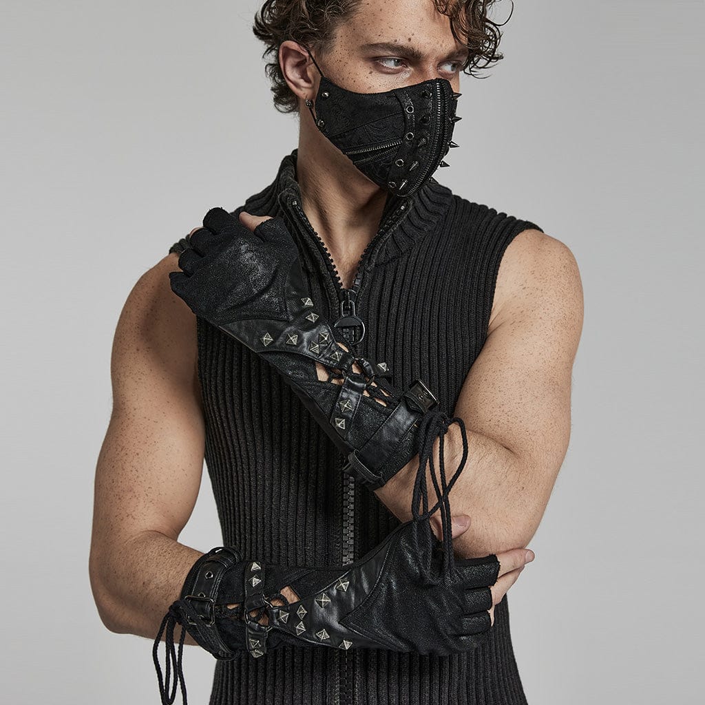 PUNK RAVE Men's Punk Strappy Rivets Gloves