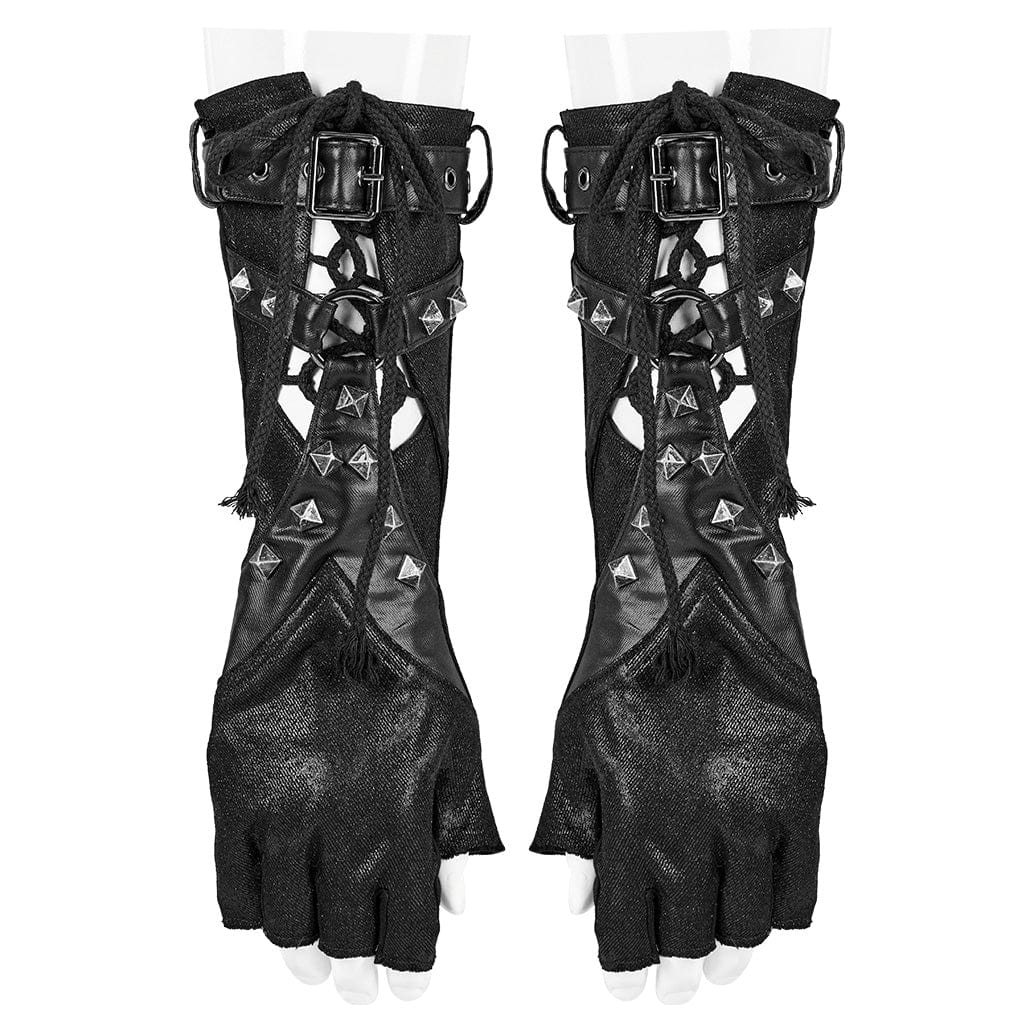 PUNK RAVE Men's Punk Strappy Rivets Gloves