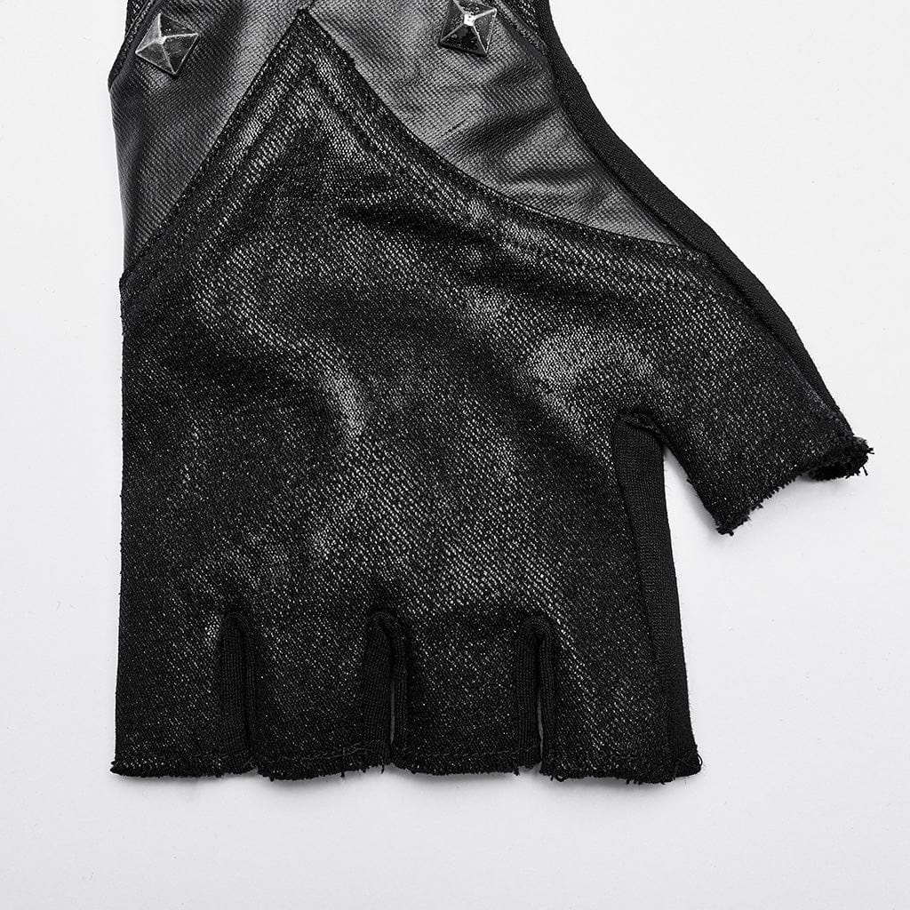 PUNK RAVE Men's Punk Strappy Rivets Gloves