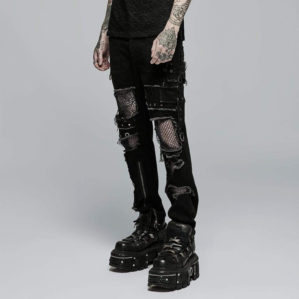 Punk Rave Men's Punk Strappy Splice Cutout Pants