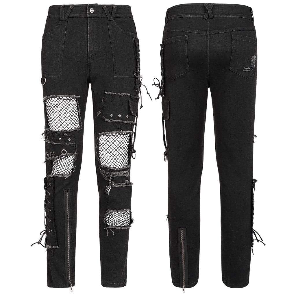 Punk Rave Men's Punk Strappy Splice Cutout Pants