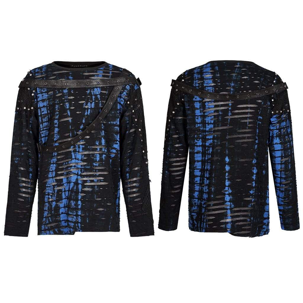 Punk Rave Men's Punk Tie-dyed Mesh Splice Ripped Top