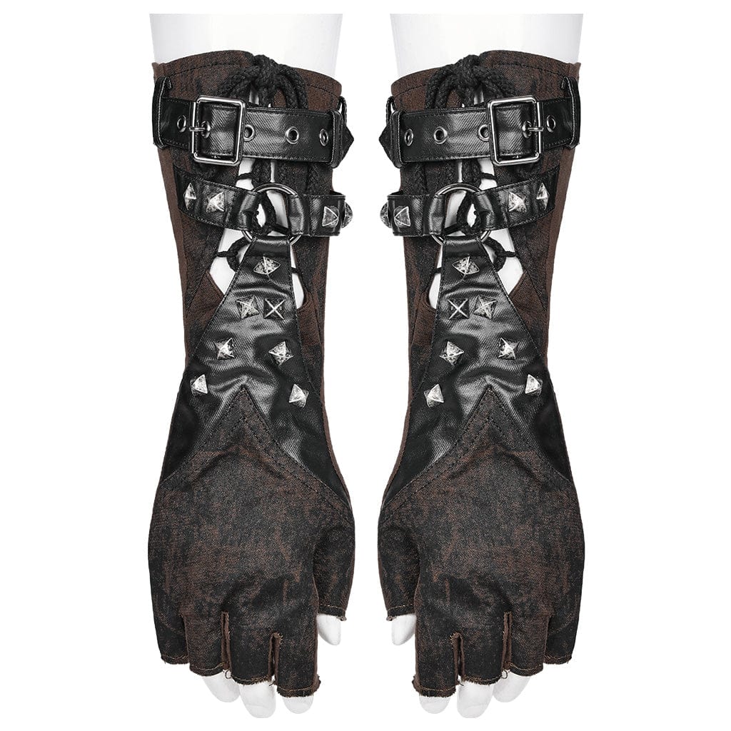 PUNK RAVE Men's Punk Tie-dyed Splice Buckle Gloves