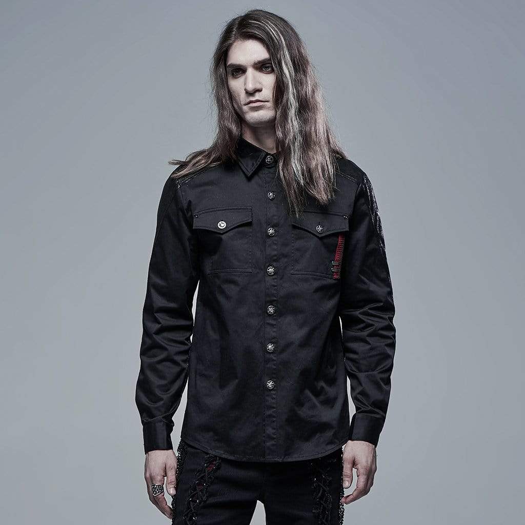 Men's Punk Turn-down Collar Splice Black Shirt